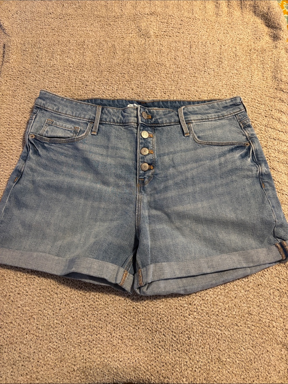 Old Navy High Rise Button Fly Cuffed Shorts Jean Light Wash Summer